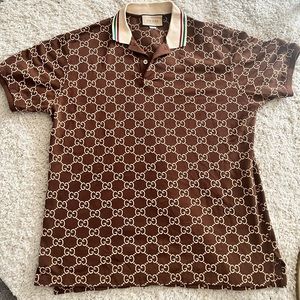 Brown Gucci GG Stretch Cotton Polo